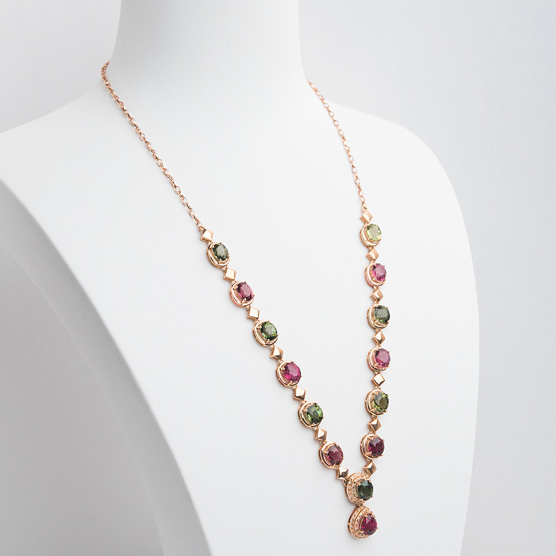 天然双色碧玺项链-红掌柜