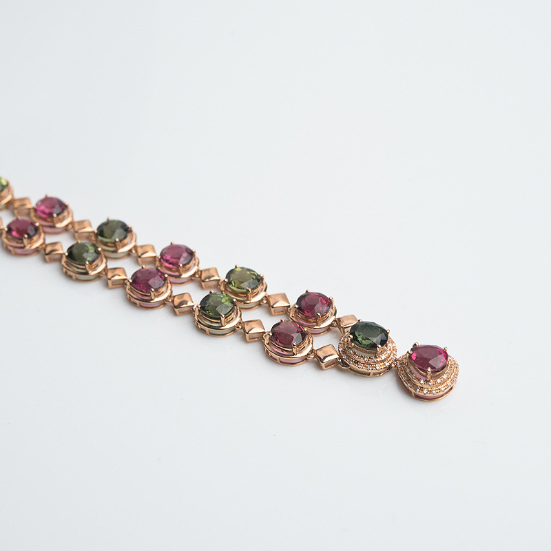 18K金镶钻双色碧玺项链-红掌柜