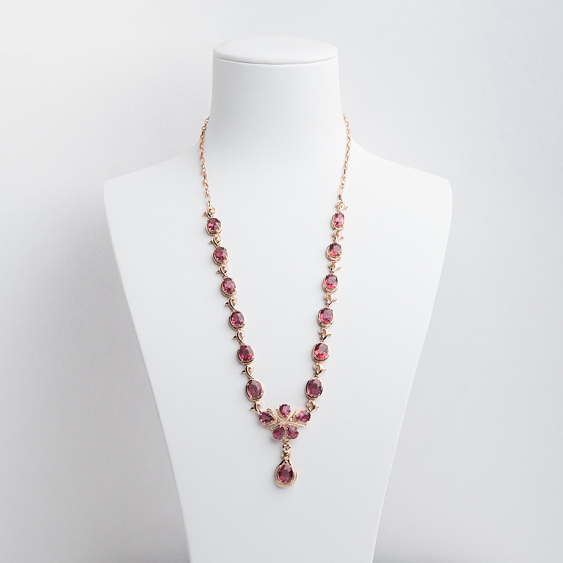 18K金镶钻粉色碧玺项链-红掌柜