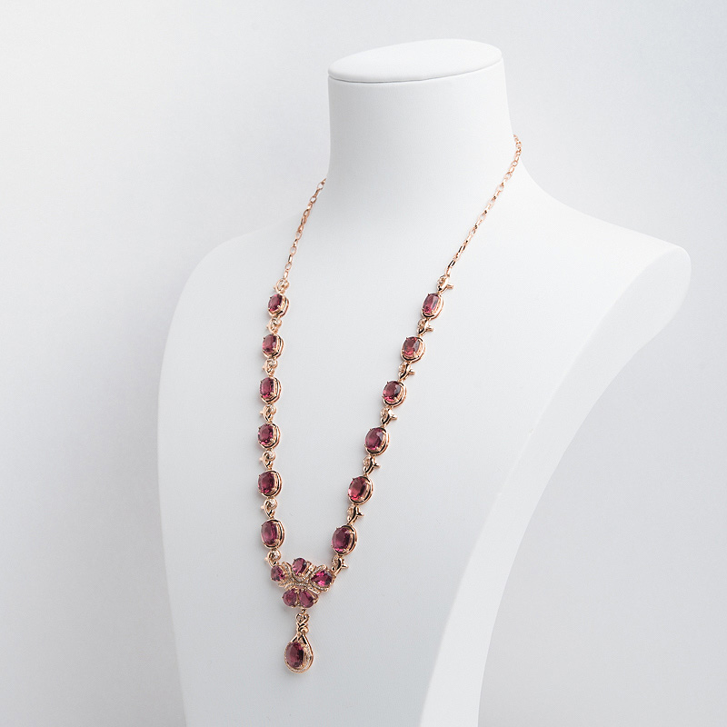 天然18K金镶钻粉色碧玺项链-红掌柜