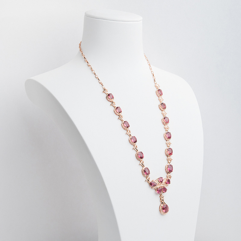 巴西18K金镶钻粉色碧玺项链-红掌柜