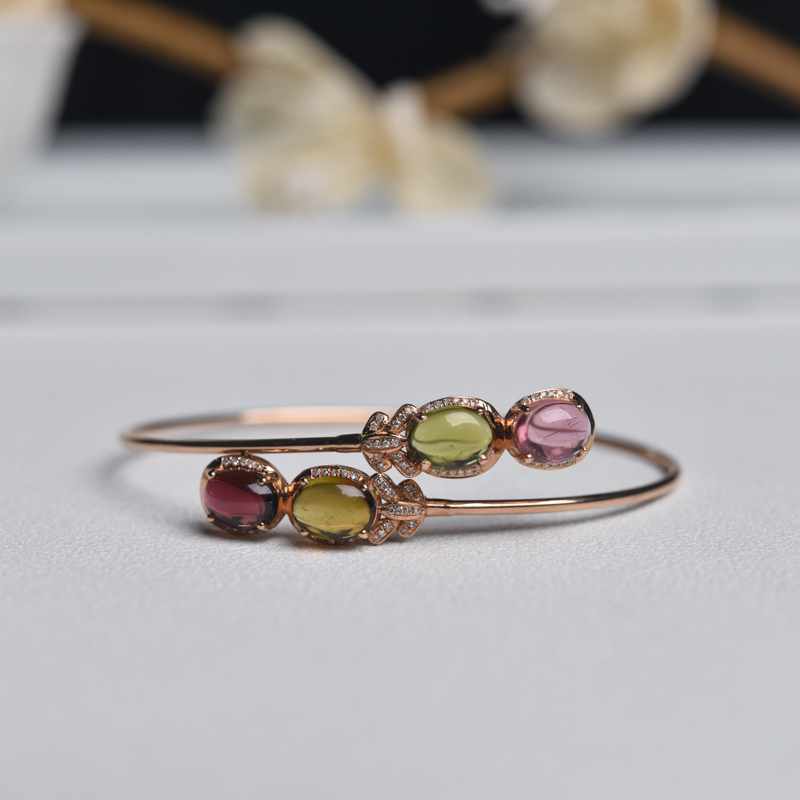 57mm18K金镶钻碧玺手镯-红掌柜