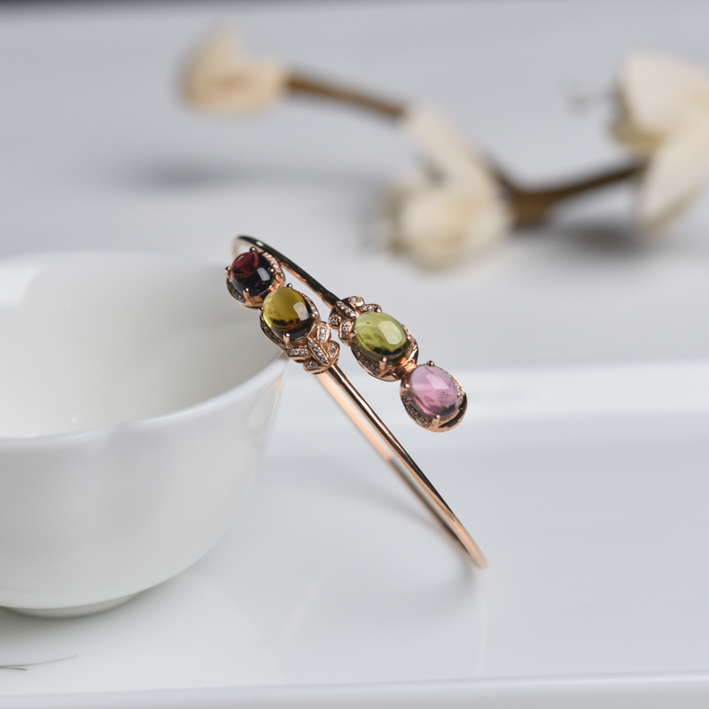 18K金镶钻碧玺手镯-红掌柜