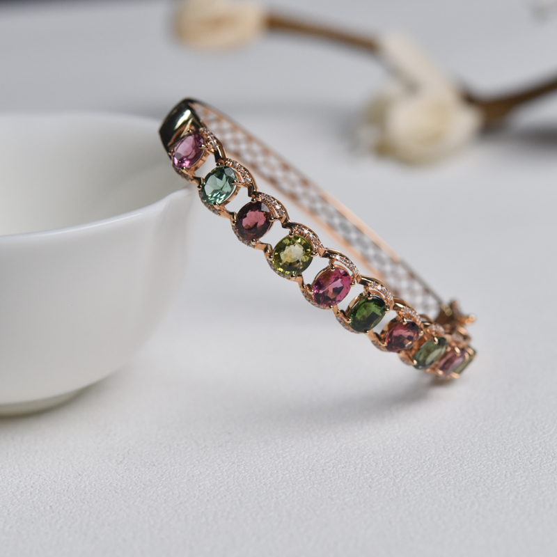 55.5mm18K金镶钻碧玺手镯-红掌柜