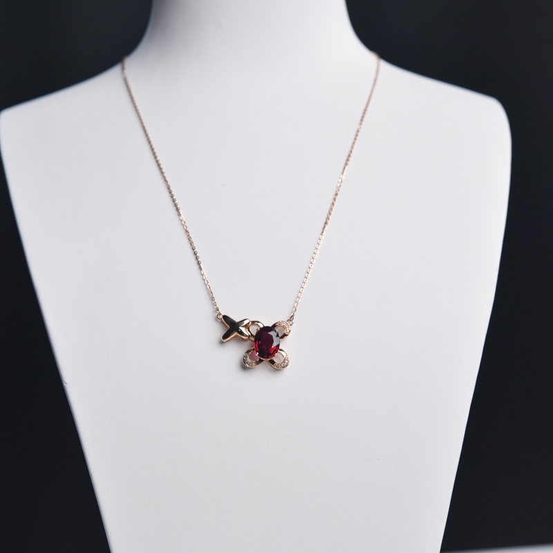 18K金镶钻卢比莱色碧玺锁骨链-红掌柜