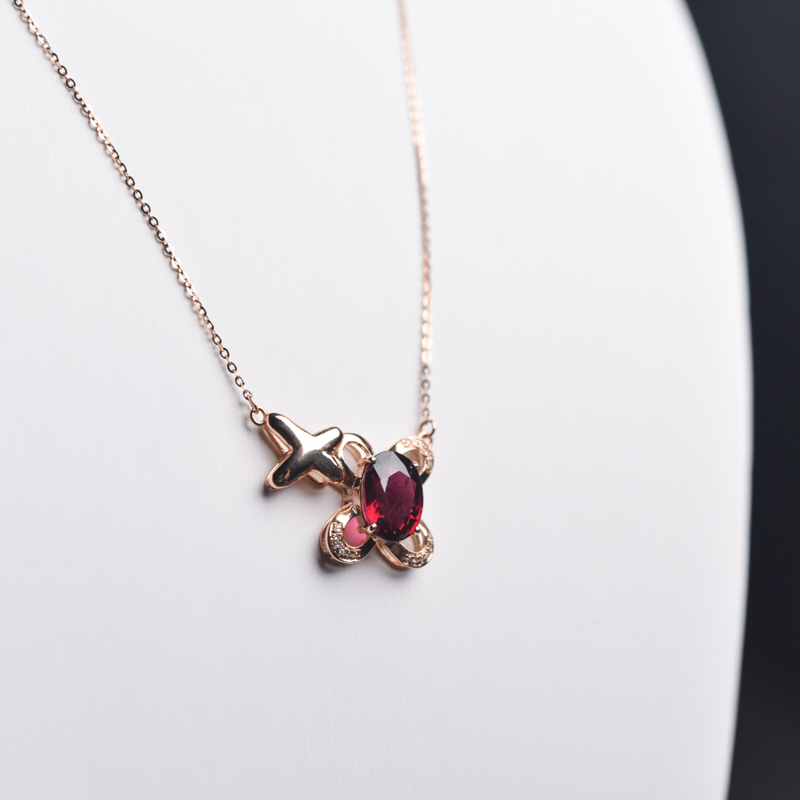 金镶钻卢比莱色碧玺锁骨链-红掌柜