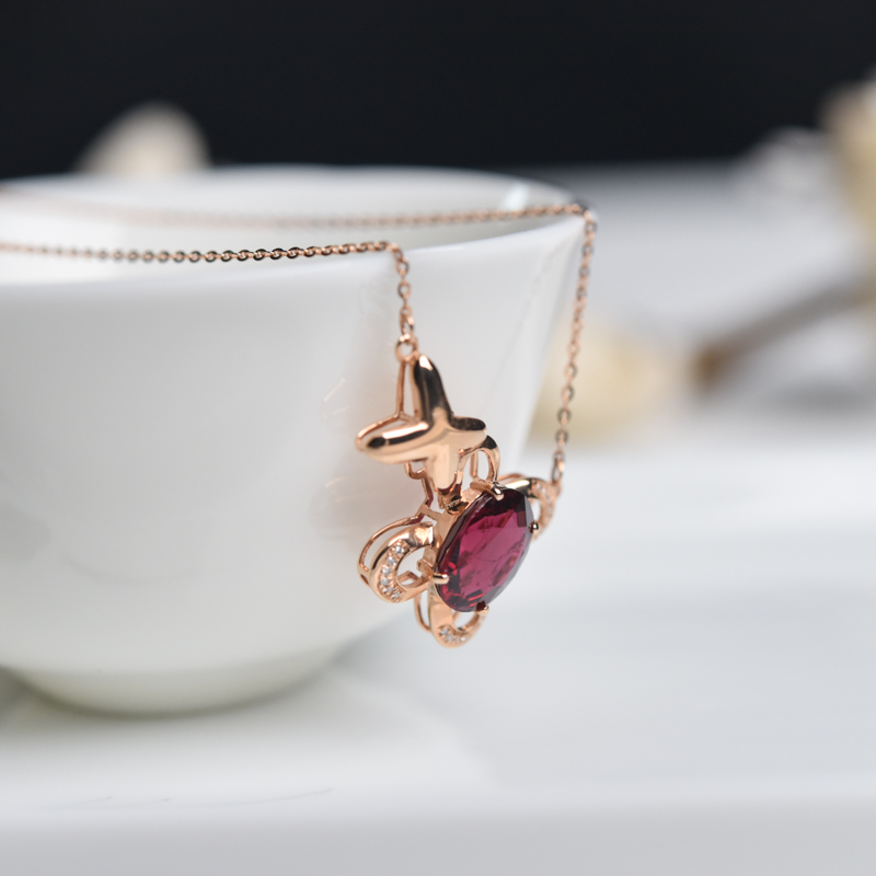卢比莱色碧玺锁骨链-红掌柜