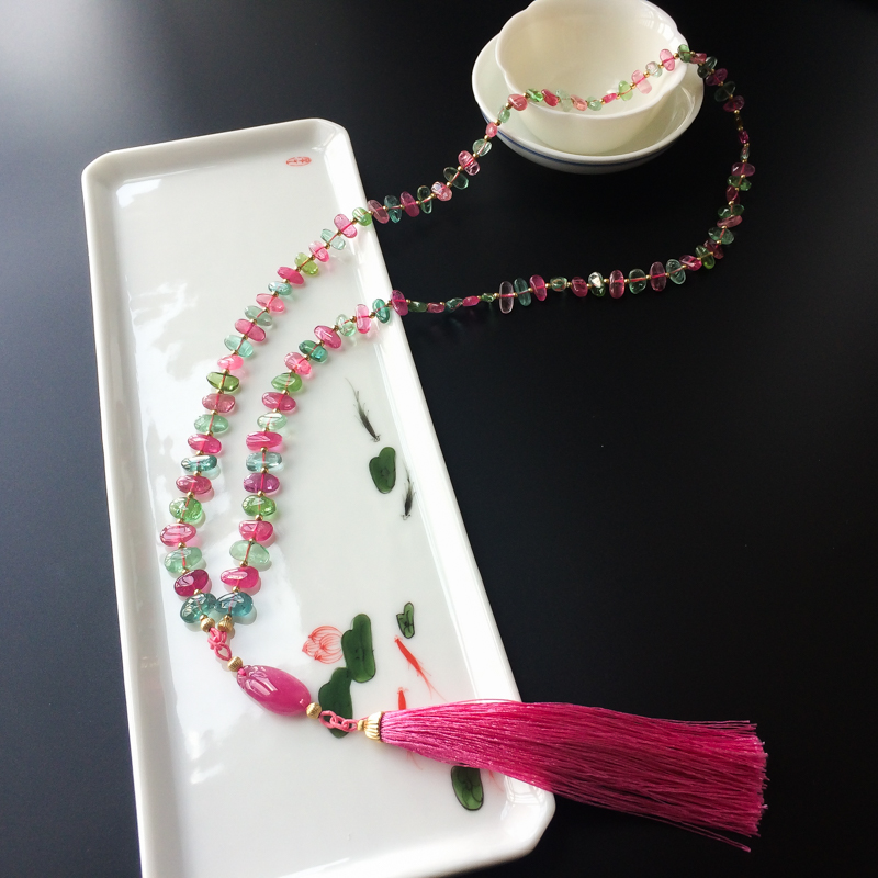 巴西天然碧玺随形项链-红掌柜