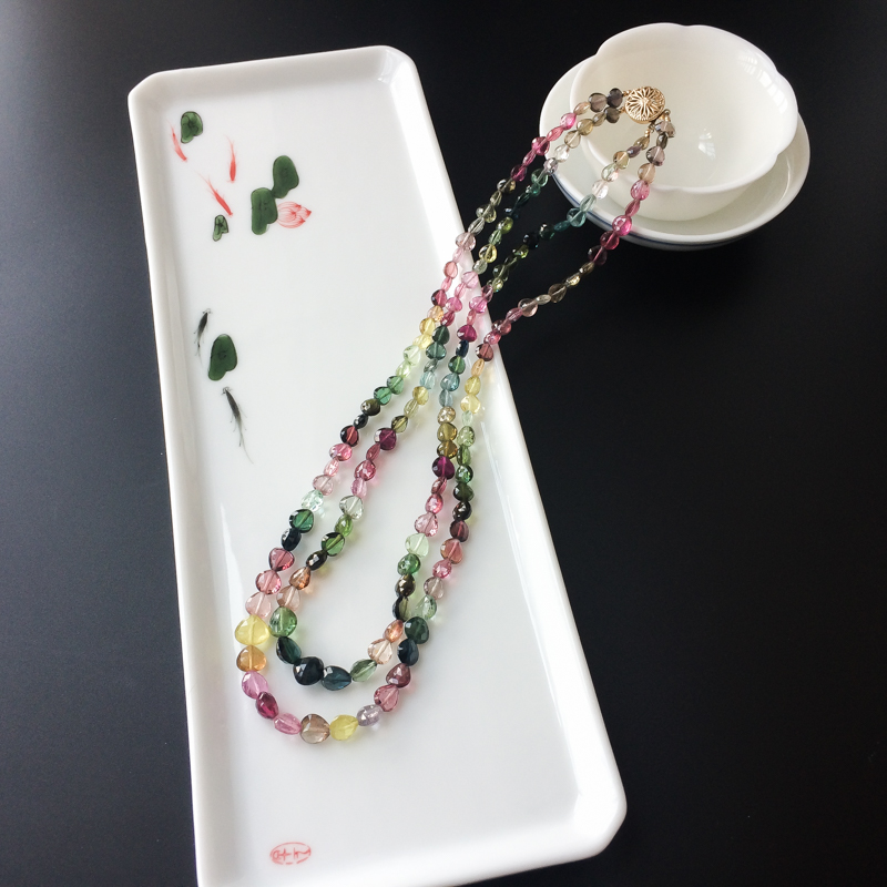 巴西天然碧玺随形项链-红掌柜