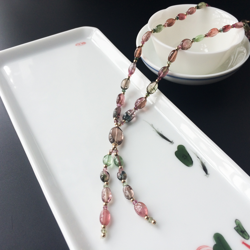 天然碧玺随形项链 - 红掌柜