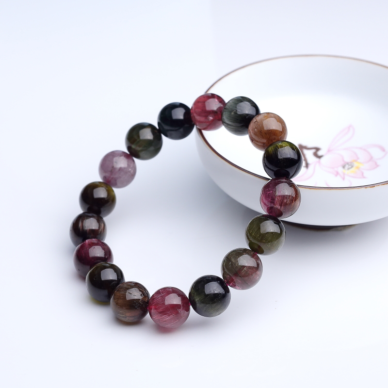 猫眼彩虹碧玺单圈手串-红掌柜