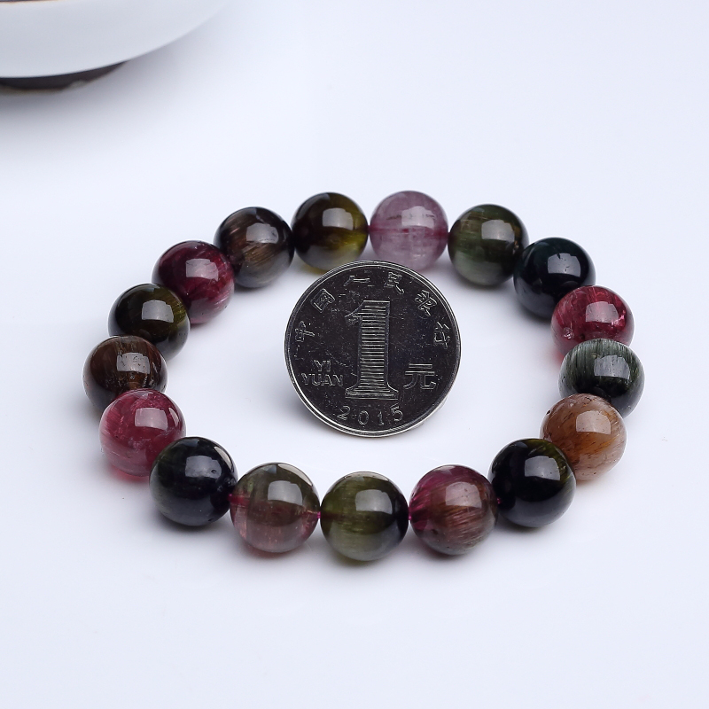 天然缅甸碧玺单圈手串-红掌柜