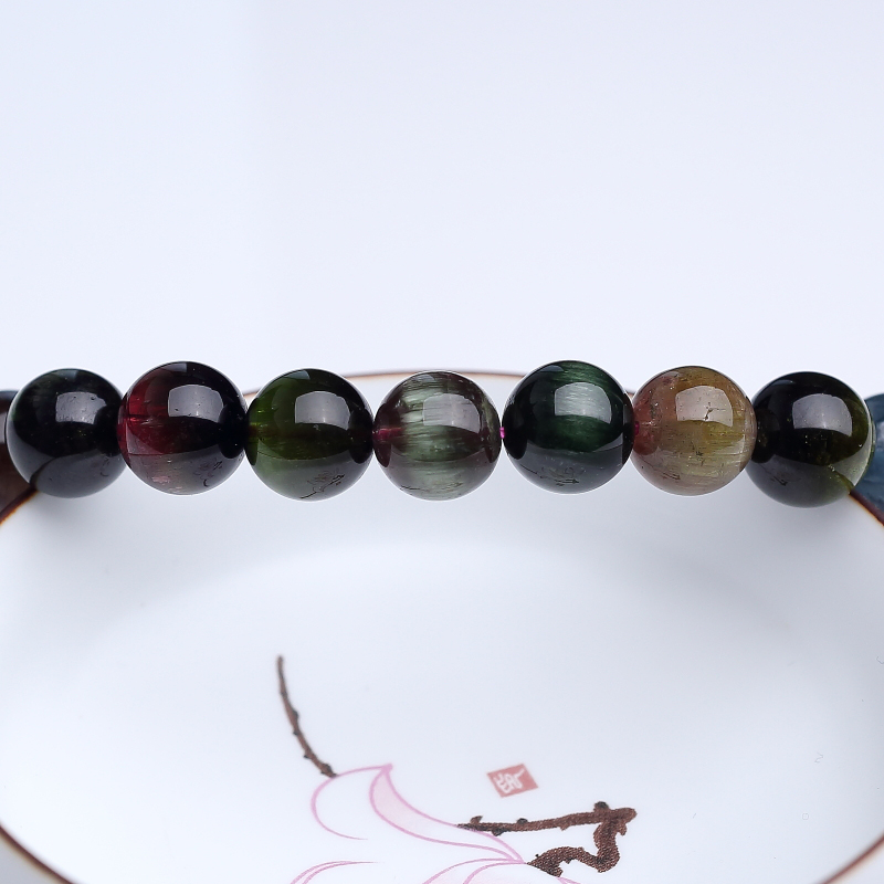 巴西猫眼彩虹碧玺单圈手串-红掌柜