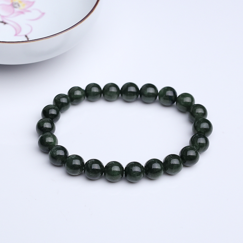 8mm猫眼深绿色碧玺单圈手串-红掌柜