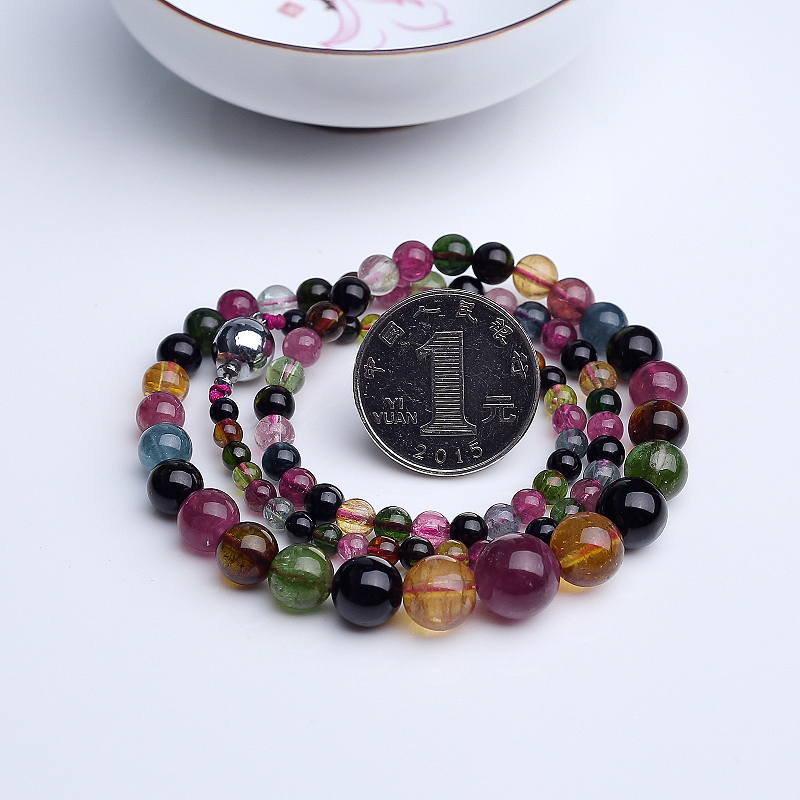 天然巴西彩虹碧玺塔链-红掌柜