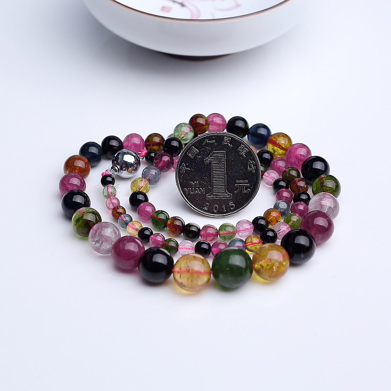 天然巴西彩虹碧玺塔链-红掌柜