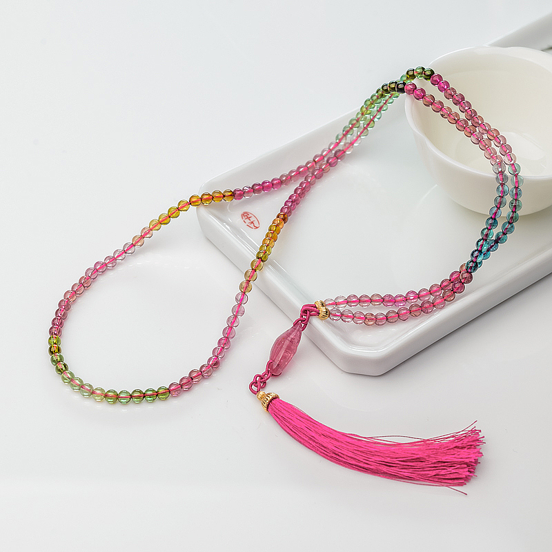 4mm彩虹碧玺项链-红掌柜