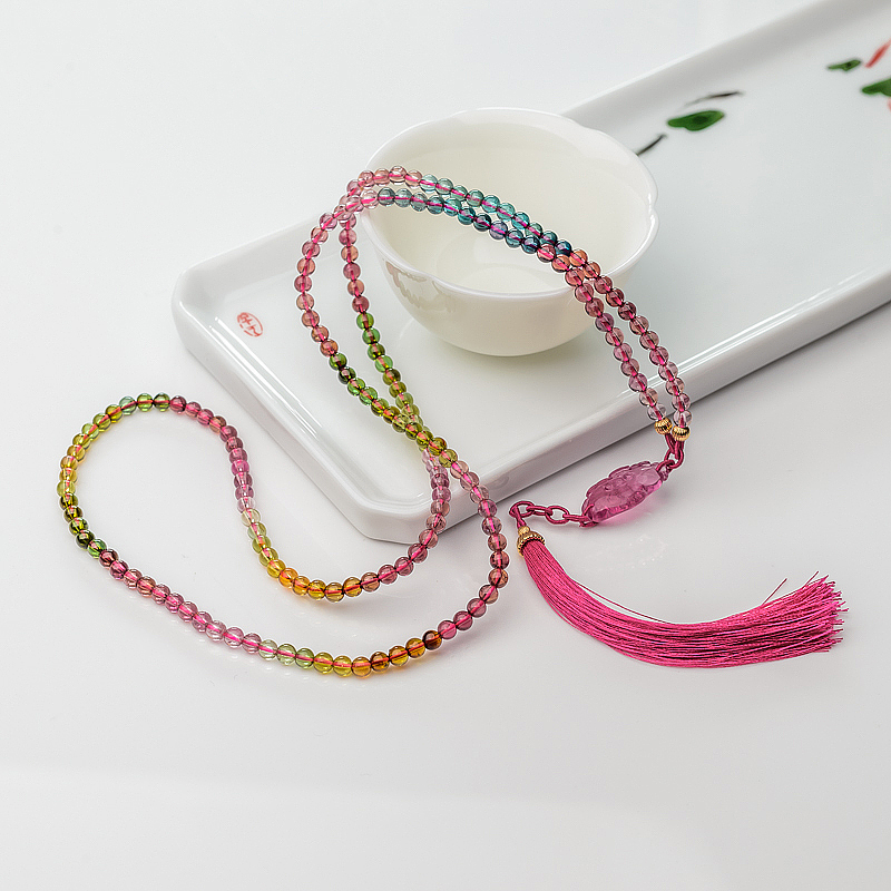 4mm彩虹碧玺项链-红掌柜