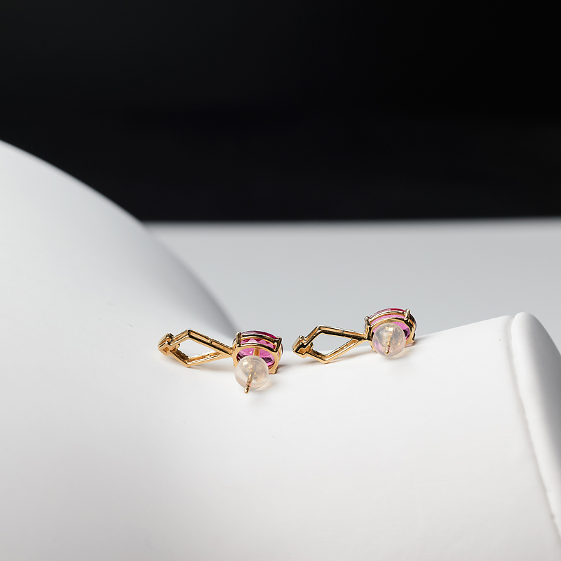 18K金镶钻巴西玫红碧玺耳钉-红掌柜