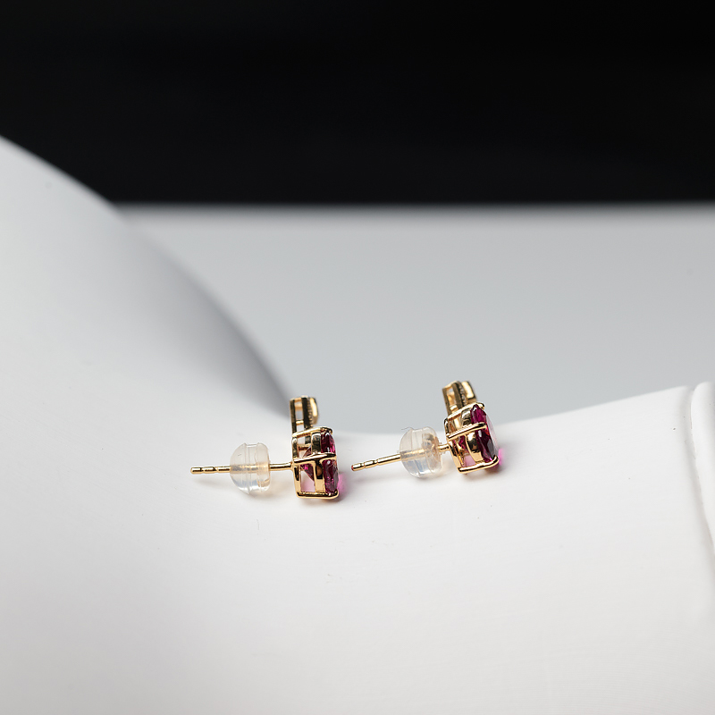 18K金镶钻巴西天然碧玺耳钉-红掌柜