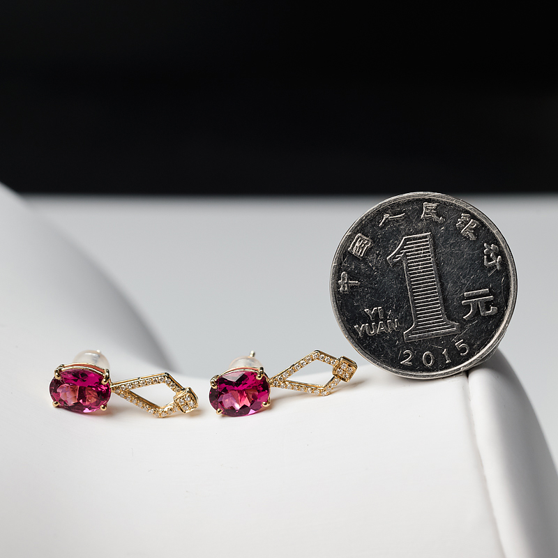 玫红碧玺耳钉-红掌柜