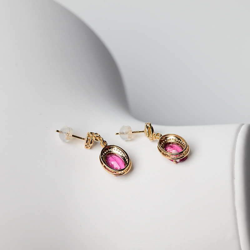 18K金镶钻天然碧玺耳坠-红掌柜