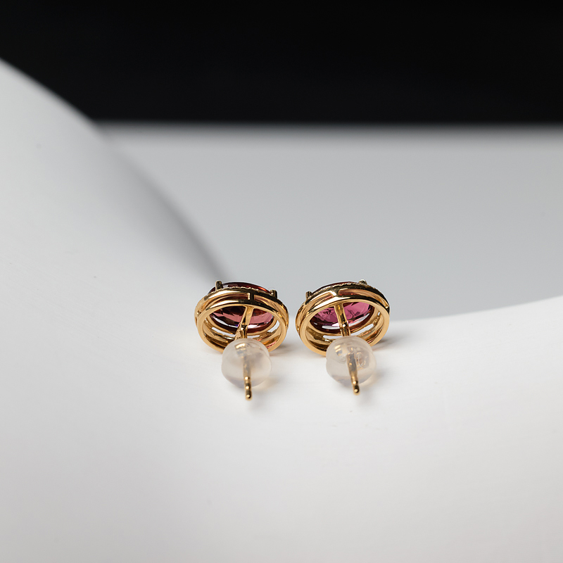 18K金镶钻巴西红色碧玺耳钉-红掌柜