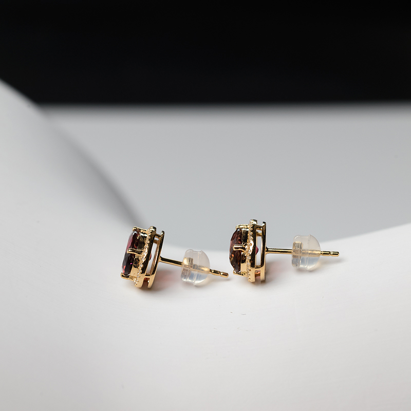 18K金镶钻巴西天然碧玺耳钉-红掌柜