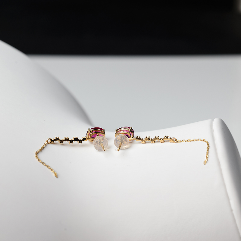 18K金镶钻巴西玫红碧玺耳钉-红掌柜