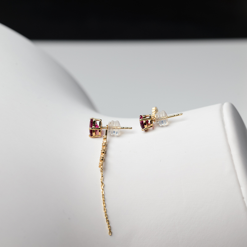 18K金镶钻巴西天然碧玺耳钉-红掌柜