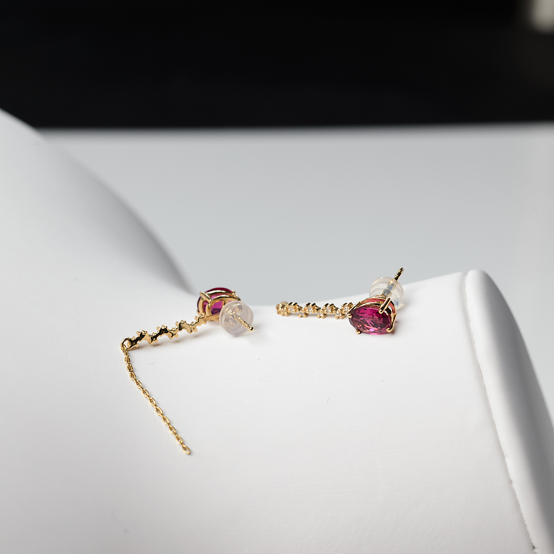 天然玫红碧玺耳钉-红掌柜