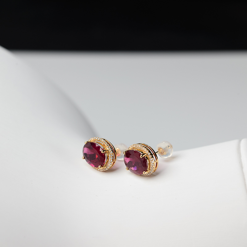 巴西天然玫红碧玺耳钉-红掌柜