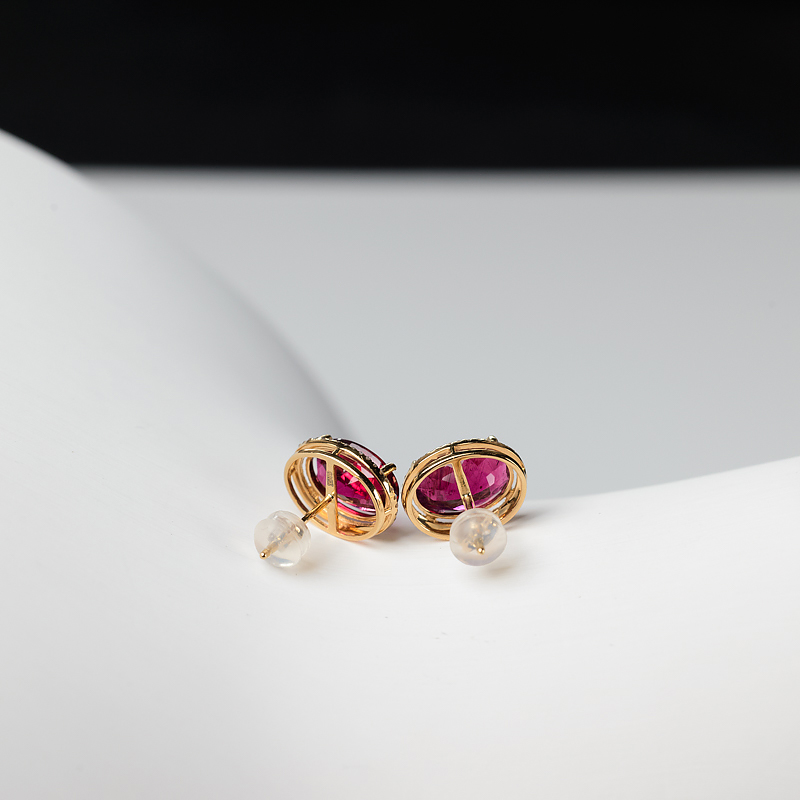 18K金镶钻巴西玫红碧玺耳钉-红掌柜