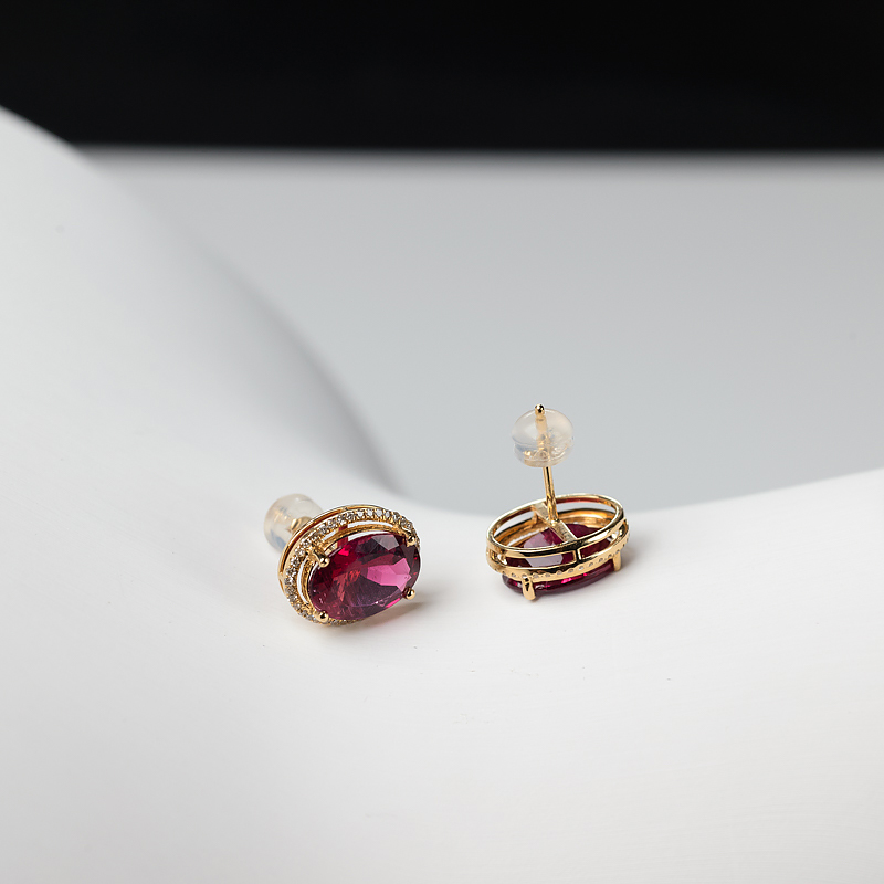 天然玫红碧玺耳钉-红掌柜