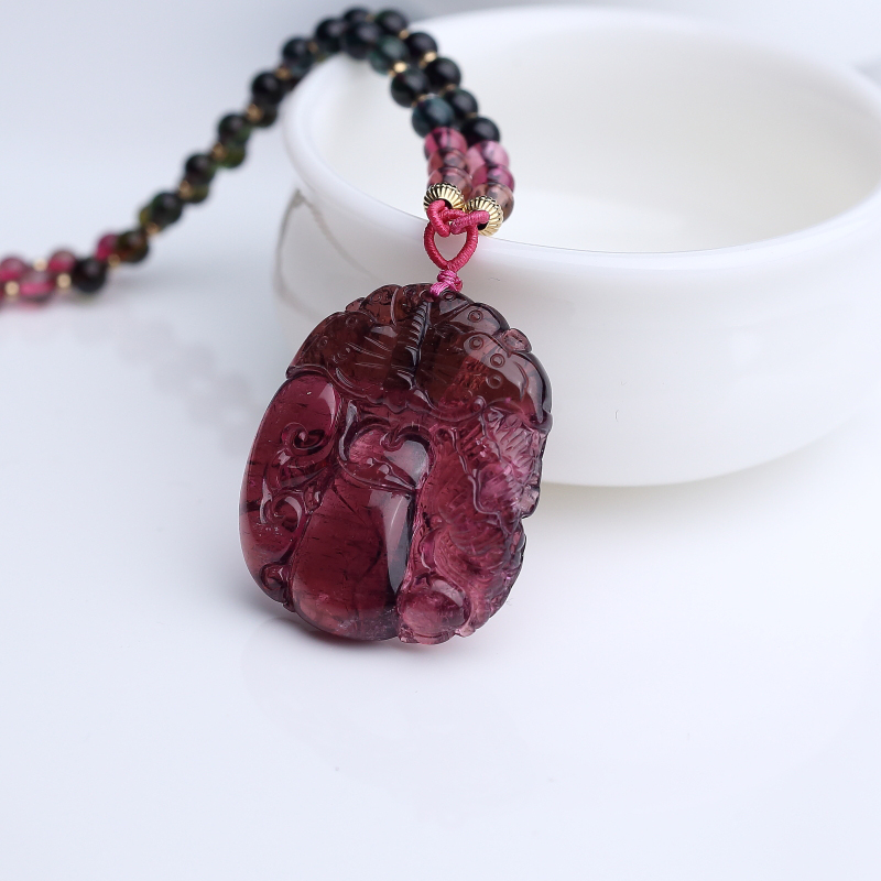 巴西玫红碧玺如意项链-红掌柜