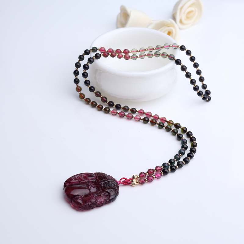 玫红碧玺如意项链-红掌柜