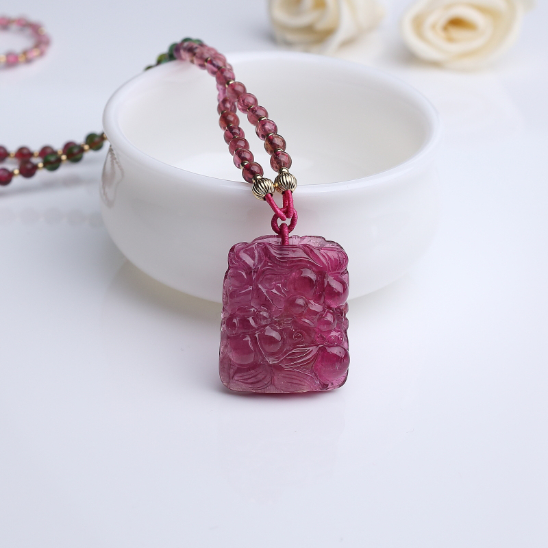 巴西天然玫红碧玺如鱼得水项链-红掌柜