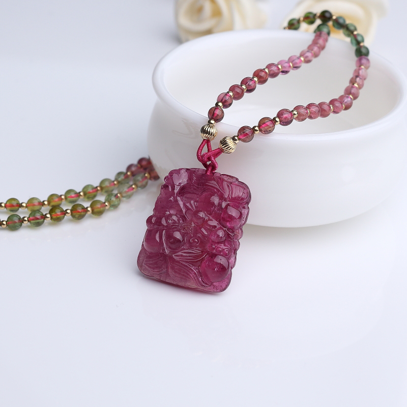 巴西玫红碧玺如鱼得水项链-红掌柜