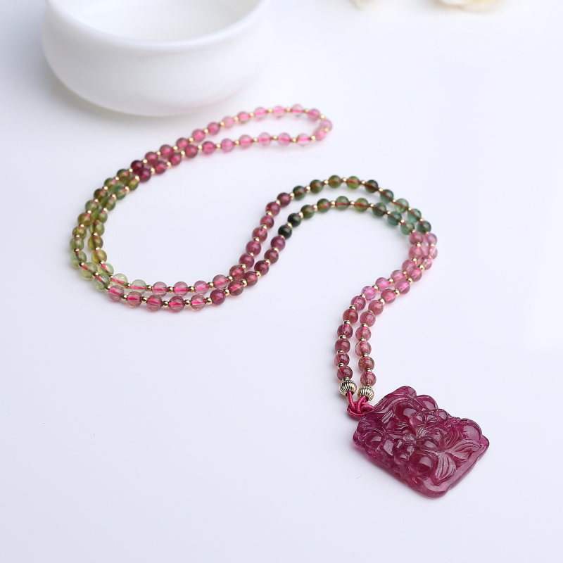 巴西天然玫红碧玺项链-红掌柜