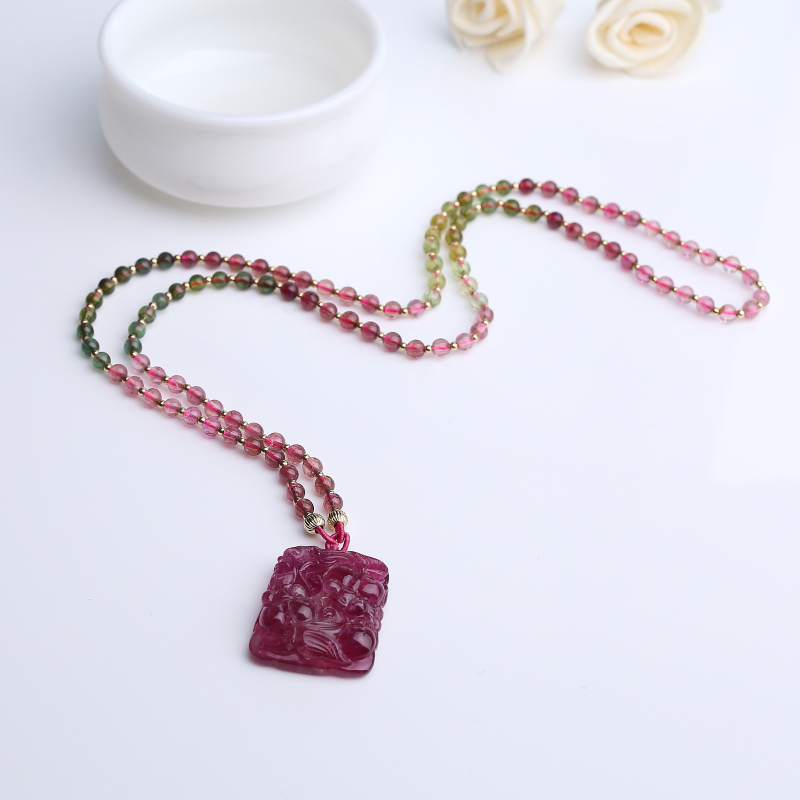 玫红碧玺如鱼得水项链-红掌柜