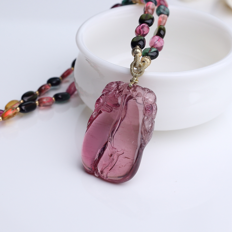 巴西玫红碧玺福瓜项链-红掌柜