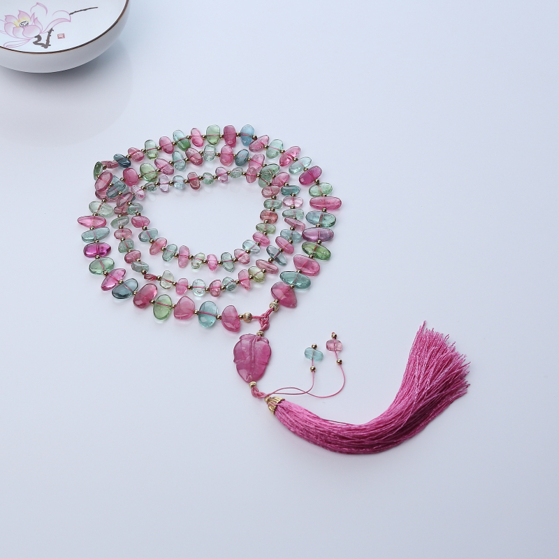 阿富汗多色碧玺随形项链-红掌柜