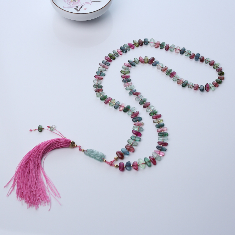 天然多色碧玺随形项链-红掌柜