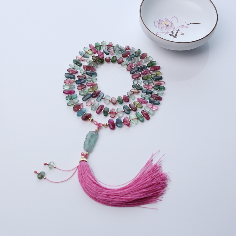 阿富汗多色碧玺随形项链-红掌柜