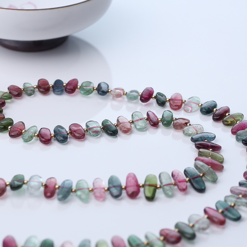 多色碧玺随形项链-红掌柜