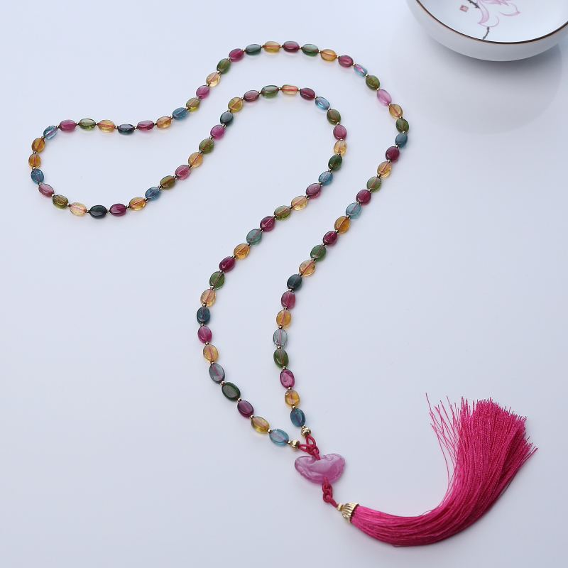 巴西天然多色碧玺随形项链-红掌柜