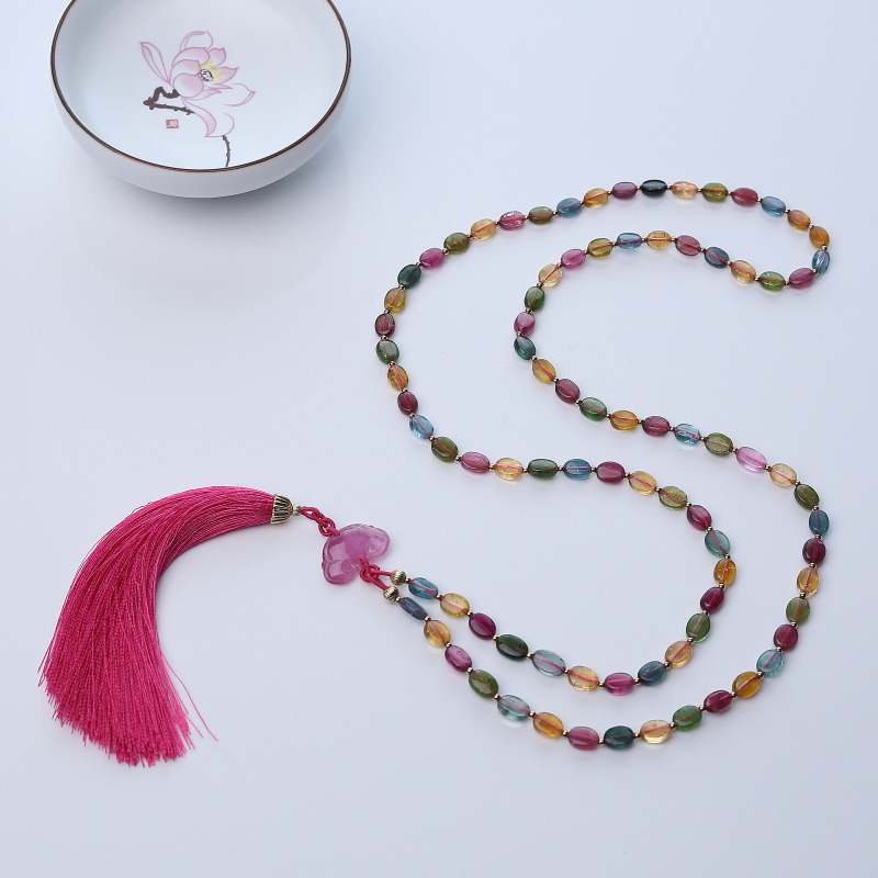 天然多色碧玺随形项链-红掌柜