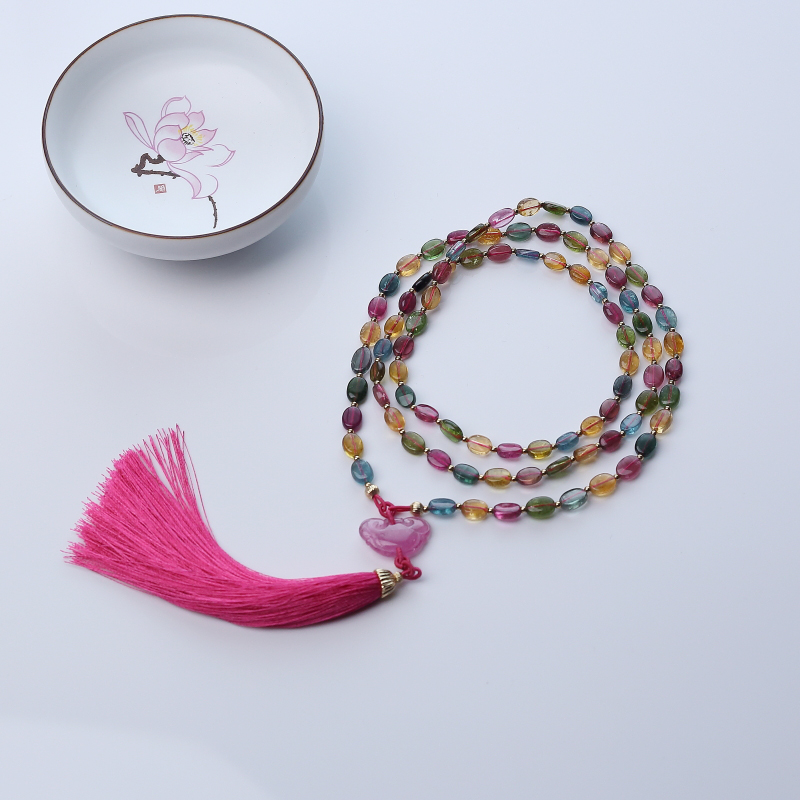 巴西多色碧玺随形项链-红掌柜