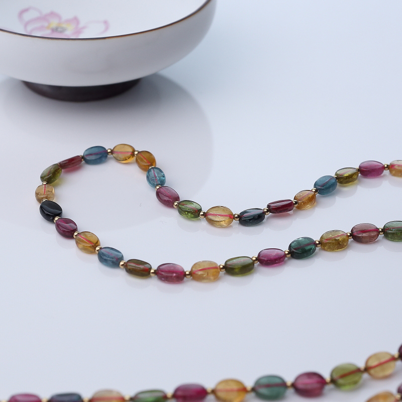 多色碧玺随形项链-红掌柜