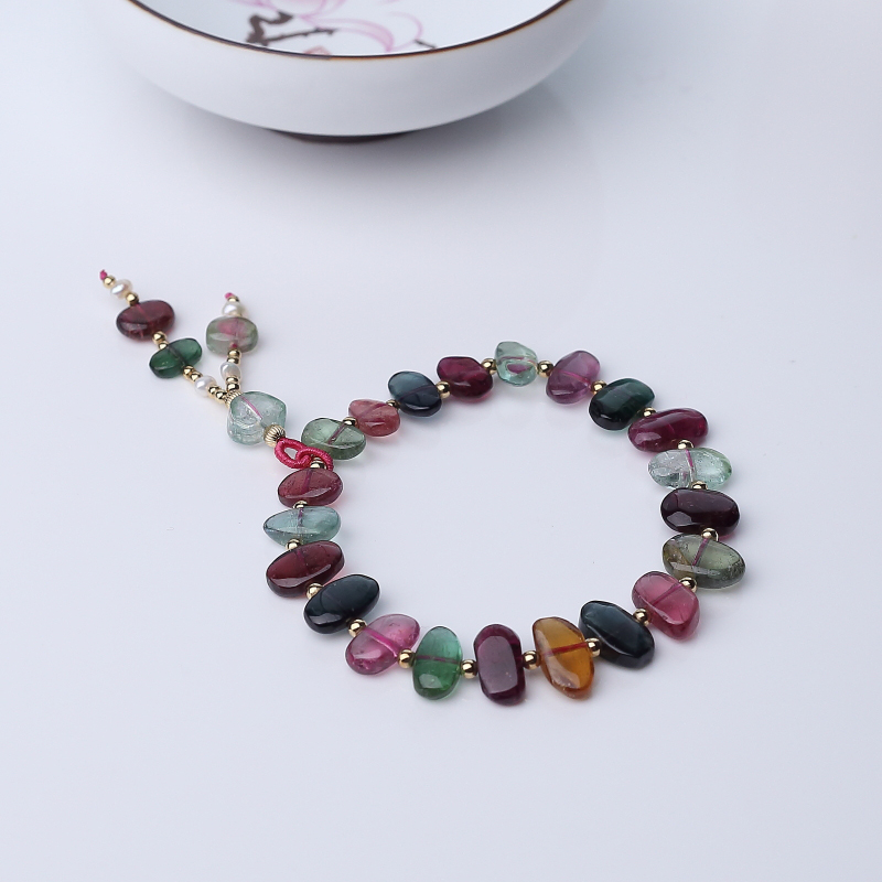 巴西天然碧玺随形手链-红掌柜